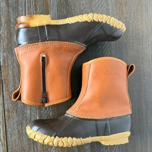 Cabela's Men's Tan Leather Steel Shank Insulated Duck Boots Size 8 Side Zip EUC